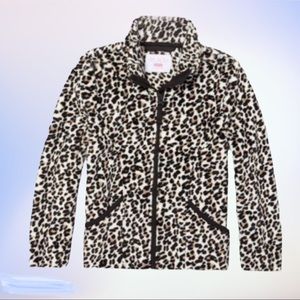 Children Place Girls Faux Leopard Print Full Zip Fleece Jacket Size 7/8